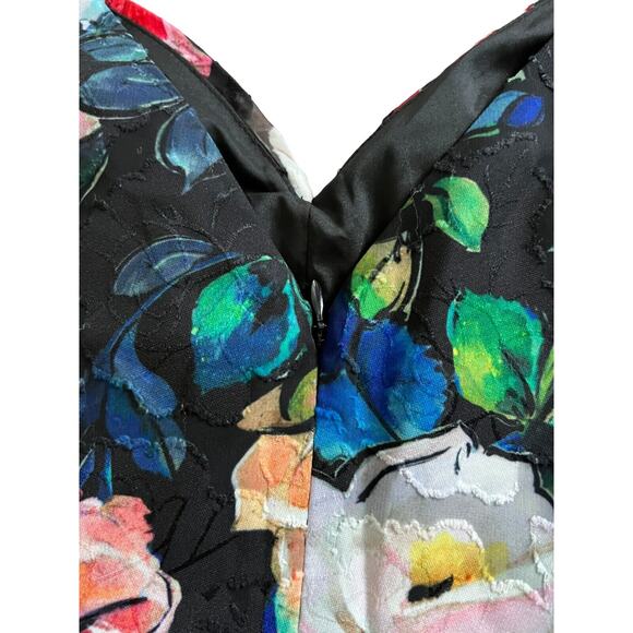 Aidan Mattox Womens Dress Black 6 Floral Cocktail Ruched Ruffle High Low - Picture 6 of 10